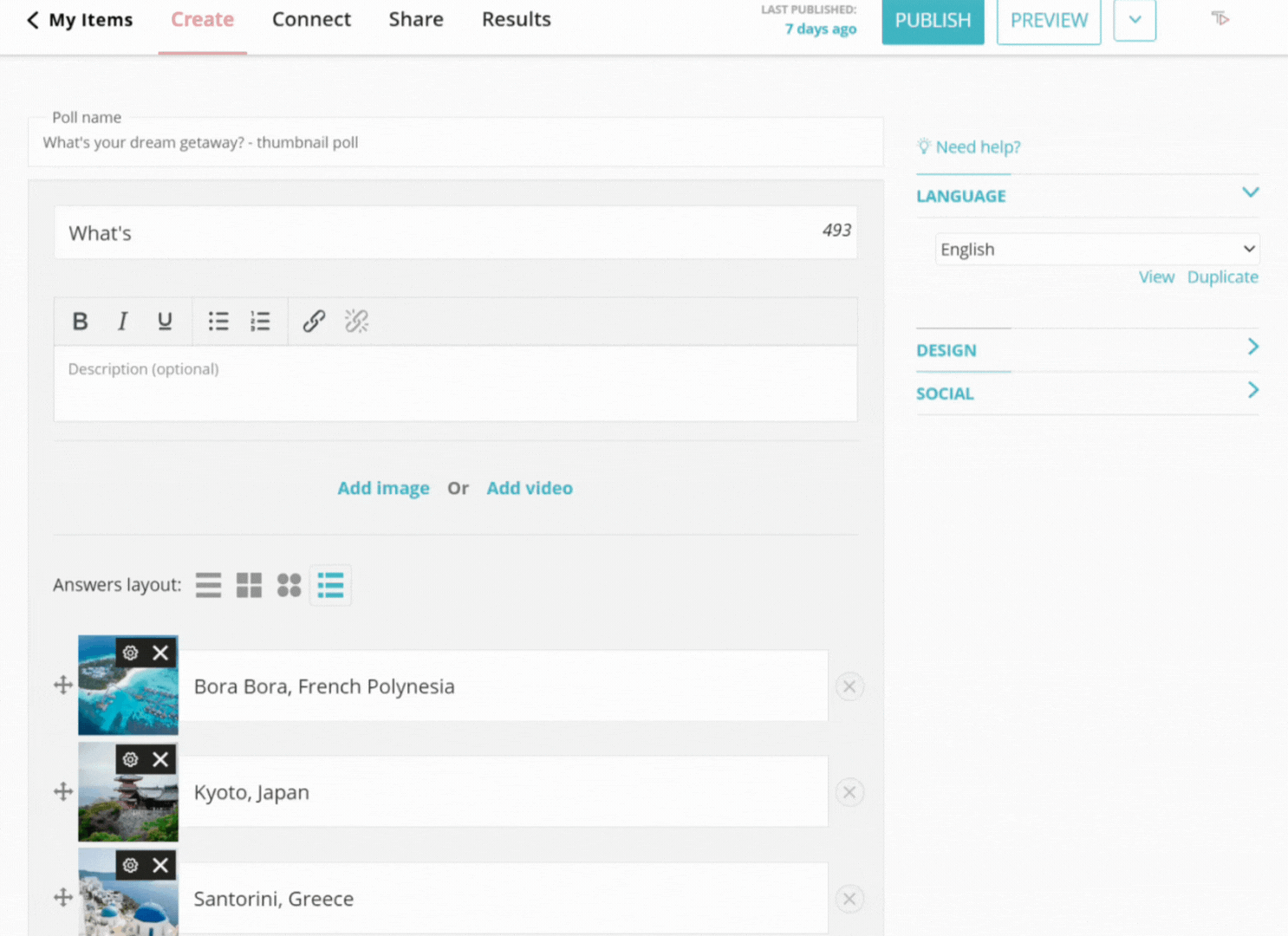 Image showing how you can create a poll with Opinion Stage.