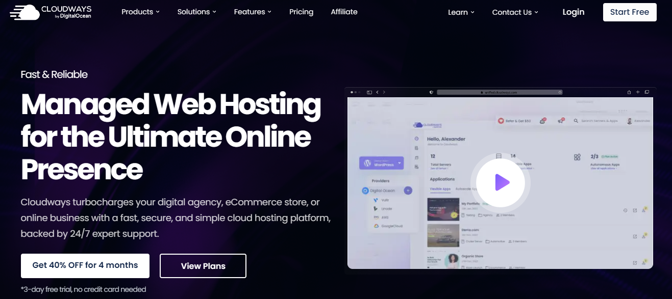 Screenshot of Cloudways' homepage, used in a blog post about Black Friday deals.