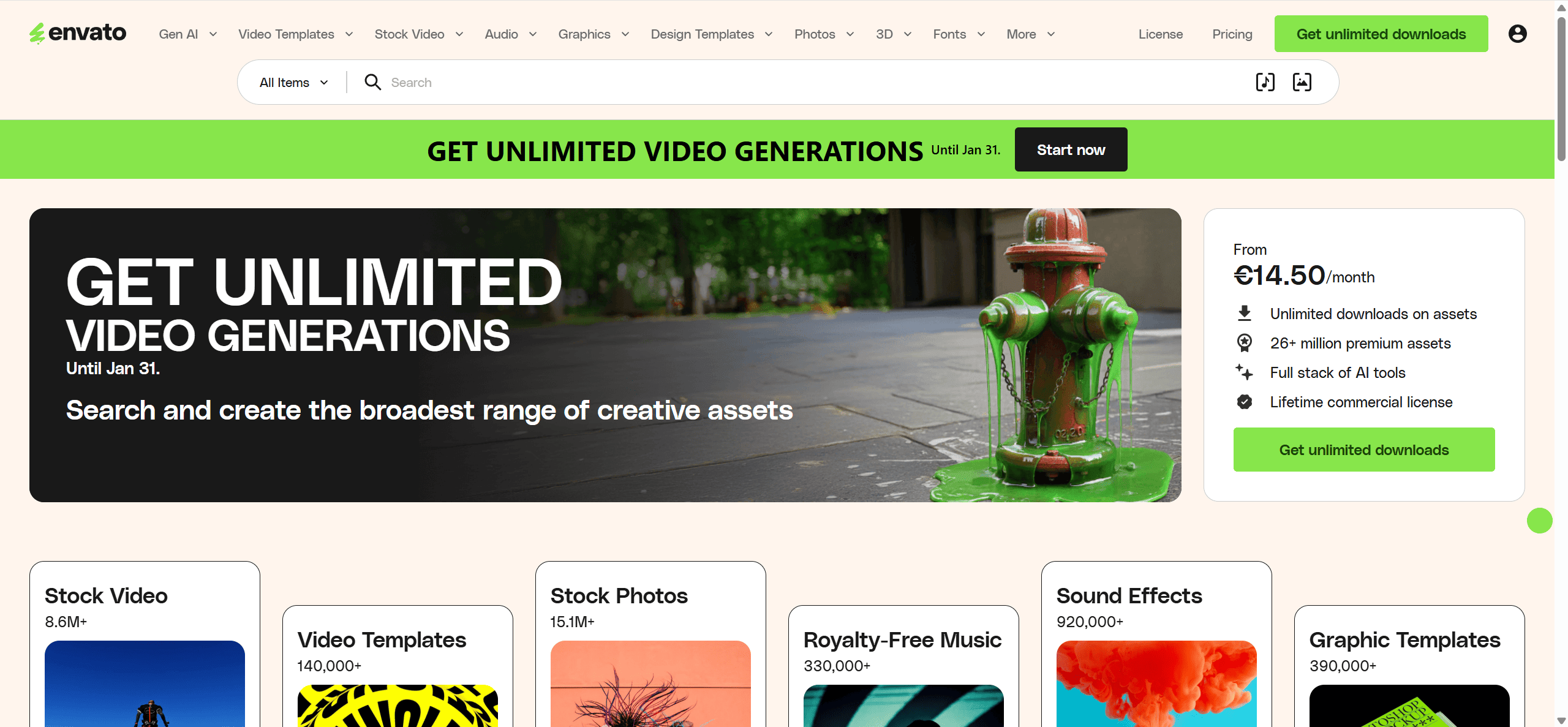 Screenshot of Envato's homepage, a creative platform.