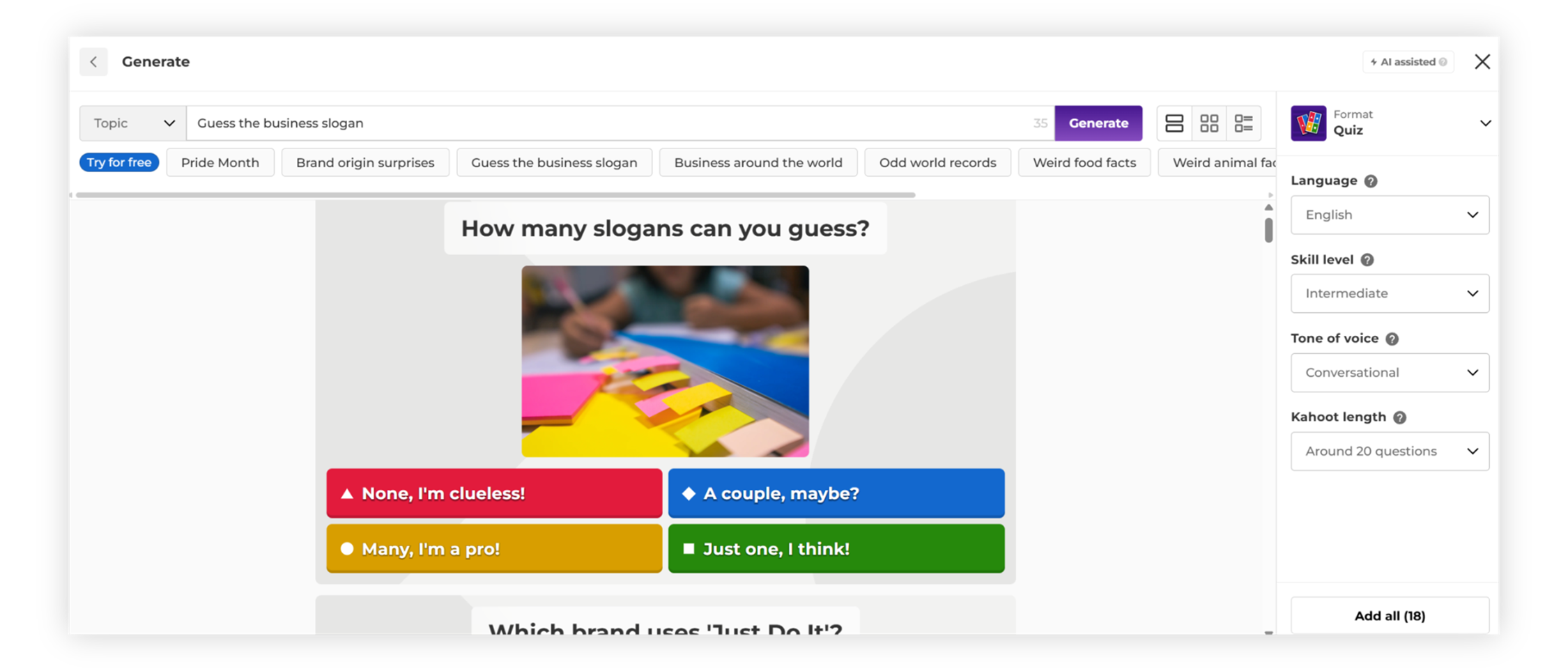 Image of Kahoot's interface, used in an article that lists the best quiz makers.