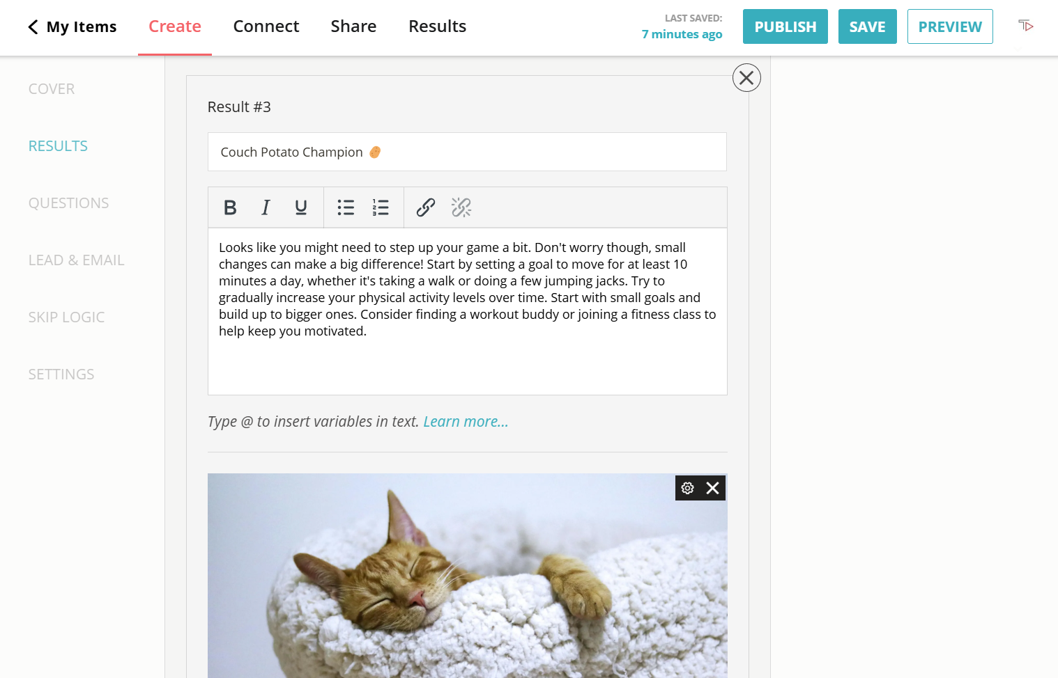 Image showing how you can define the results of your opt-in quiz.