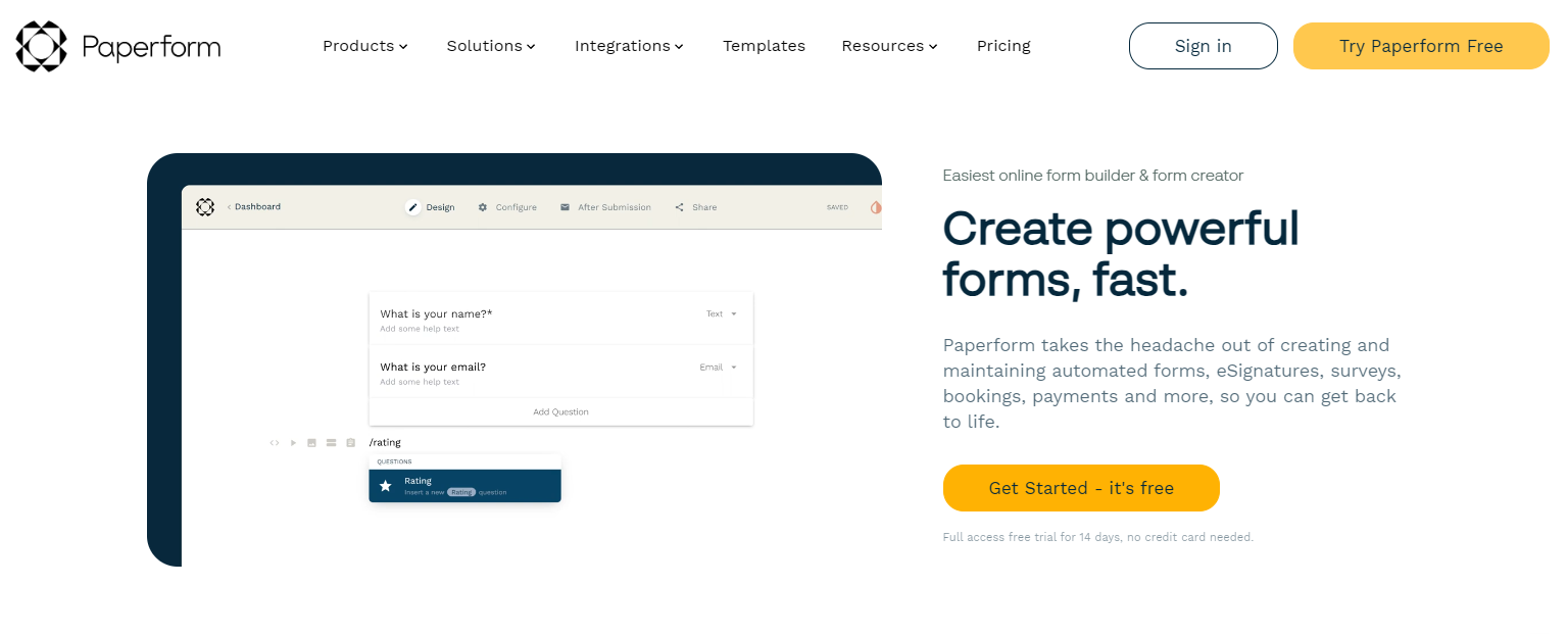 Screenshot of Paperform's homepage, used in a blog post about Black Friday deals.