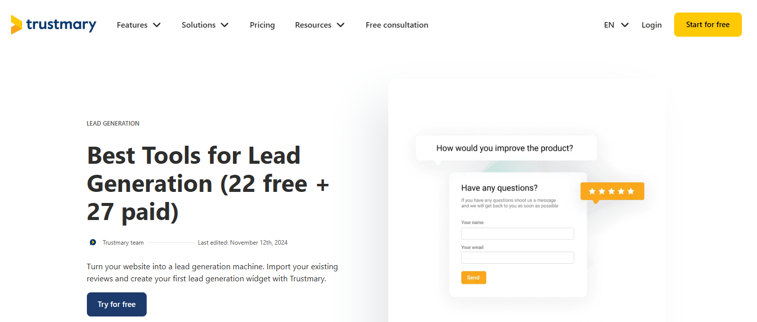 Screenshot of Trustmary's homepage, as part of an article about Black Friday deals.
